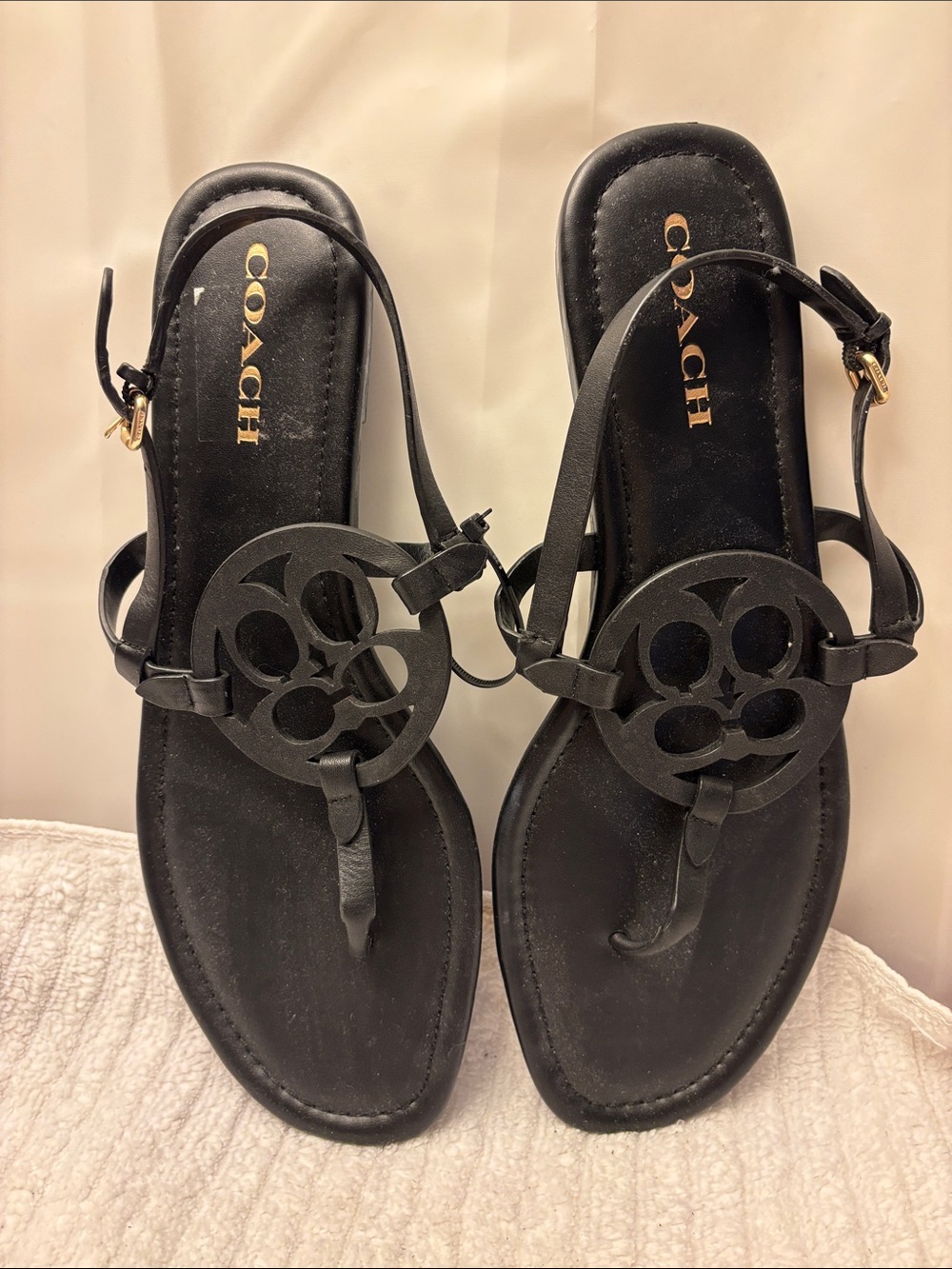 Coach Black Logo Cutout Thong Sandals